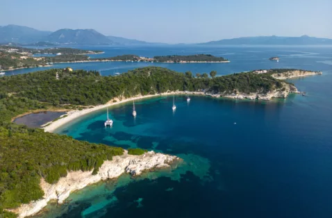 Agios Ioannis beach aerial Meganisi Greece web