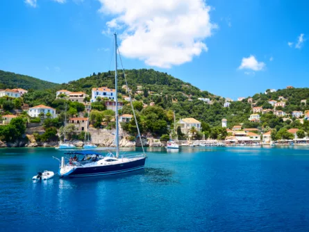 Entering into Kioni harbour Ithaka Greece web