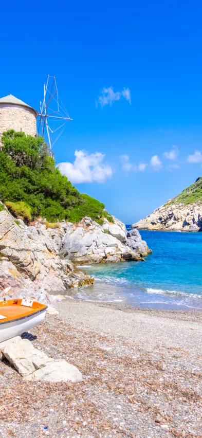 Gialia beach and windmill Alonissos Greece