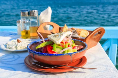 Greek salad taverna table Greece web