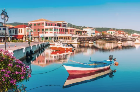 Lefkada town canal Lefkada Greece web