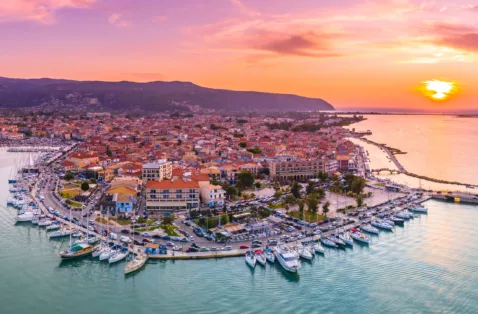 Lefkada town sunset Lefkada Greece web