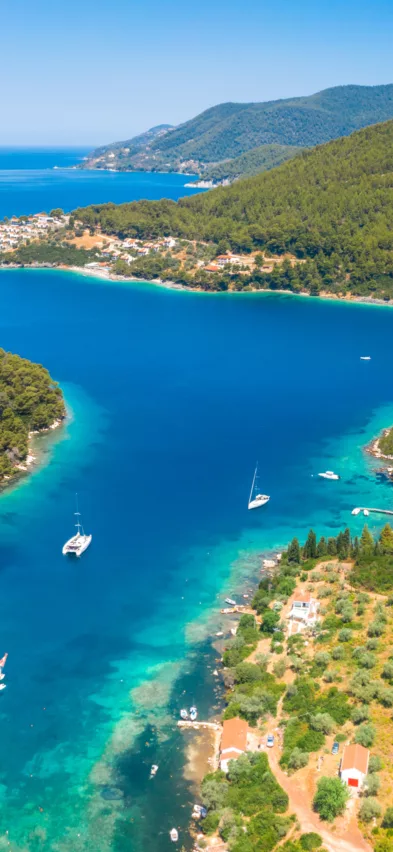Panormos bays aerial Skopelos Greece web
