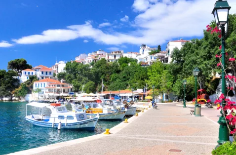 Skiathos town boats Skiathos Greece web