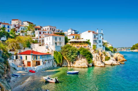 Skiathos town rocks Skiathos Greece web