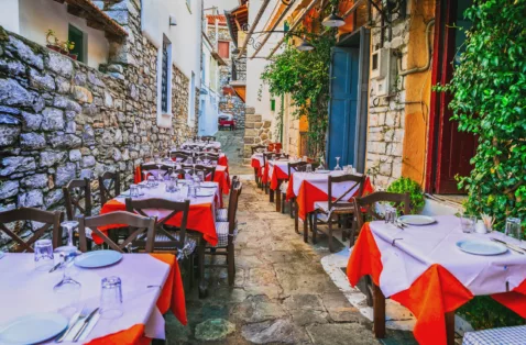 Taverna tables Skiathos Greece