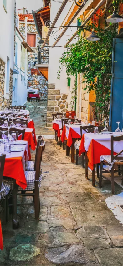 Taverna tables Skiathos Greece